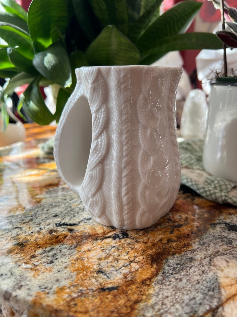 White Cable-Knit Ceramic Hand Warmer Mug Left Handed